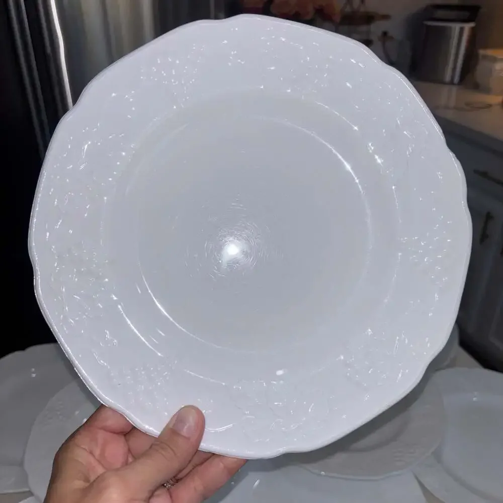 Vintage Indiana Glass Colony Harvest Grape White Milk Glass Dinner Plates (12)